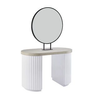 Estación de Estilismo para Salón con Espejo Redondo con Marco Negro, Mostrador de Piedra, Mesa de Maquillaje para Peluquería y Spa - Product Image 2