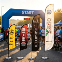 Drapeau publicitaire coupe-vent pour événement de marathon, bannière volante personnalisée avec logo imprimé, drapeau plume en forme de larme pour ligne d'arrivée de course