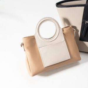 Bolso de Hombro de Lona Bicolor para Mujer, Bolso Tote con Asa de Cuero de Microfibra, Cierre de Cremallera, Bolso Bandolera - Product Image 3