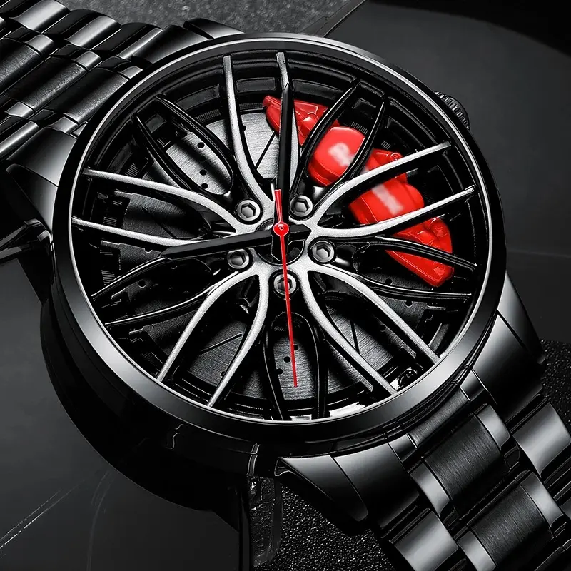 New Fashion Car Wheel Design Watches Stainless Steel Sports Car Men Watch Quartz Rim Hub Wheel Male Clock relogio masculino