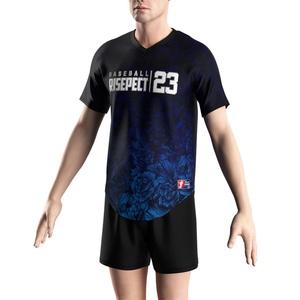 Uniformes de Béisbol Hip-Hop de Manga Corta con Sublimación de Logotipo Personalizado, Camiseta Deportiva Azul Completa para Hombre - Product Image 5