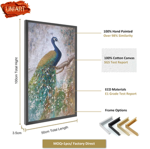 UNIART-<span class=keywords><strong>Peinture</strong></span> à l'huile abstraite sur toile <span class=keywords><strong>de</strong></span> paon faite à la main, <span class=keywords><strong>peinture</strong></span> animalière 3D personnalisée, 100% - Product Image 3