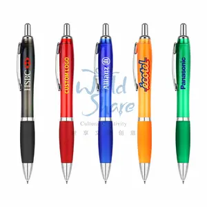 قلم حبر جاف ترويجي من البلاستيك رخيص الثمن جاهز للشحن من World Share أقلام حبر جاف للبيع بالجملة مع طباعة شعار مخصص