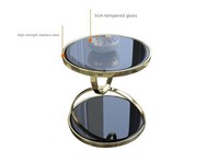 Table basse ronde à double niveau, petite, moderne et durable, avec plateau en verre noir pour salon, meubles de luxe