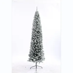 Arbre de Noël artificiel enveloppé de neige floqué de crayon mince, arbre de Noël de PVC pour la décoration de vacances