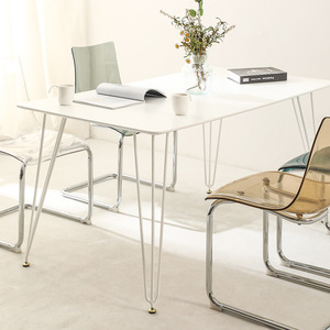 White Rectangular <b>Dining</b> Table <b>Set</b> 4 Piece Iron MDF <b>Space</b> <b>Saving</b> Modern Minimalist <b>Dining</b> Room Furniture - Product Image 1