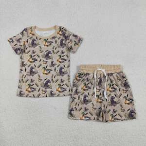 Conjunto de Mameluco de Manga Corta para Bebé Niño, Modelo SR3806, con Estampado de Conejito de Pascua y Lazos Azules, Venta al por Mayor, Listo para Enviar - Product Image 4