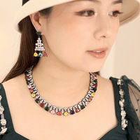 Ensemble collier et boucles d'oreilles en zircon coloré, style mode euro-américaine, accessoires pour robe de mariée, robe de cérémonie et banquet