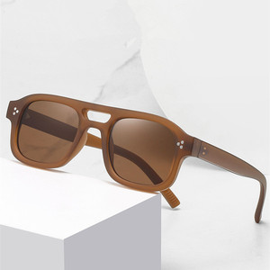 Custom Logo 2026 Vintage Double Bridges Square Sunglasses UV400 Full Rim <b>Shades</b> Rivets <b>Sun</b> Glasses for Men Women - Product Image 1