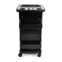 Chariot de beauté mobile moderne avec tiroirs et roues lisses Chariot de salon en plastique noir pour esthéticiennes, coiffeurs
