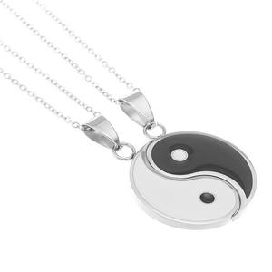 Collar con colgante Tai Chi Bagua, diseño geométrico redondo en blanco y negro, joyería de metal para uso diario - Product Image 5