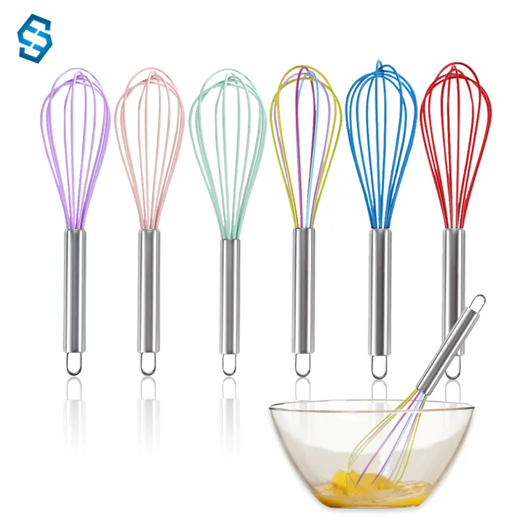 Factory Colorful Kitchen Tools Wire Whisks Set Egg Beater Bulk Silicone Coated Egg Whisk For Mixer