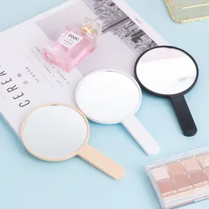 Round Shapes Customized Logo Cosmetic Mirror Private Label Plastic Portable Handheld Makeup Mirror With Handle