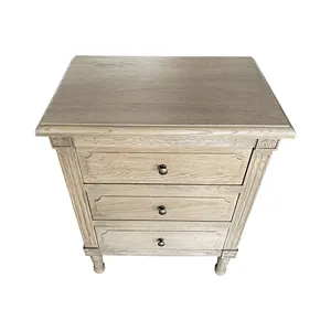 Antique Nordic Bedroom Furniture French Country Oak Wood Nightstand Hl132-60-105