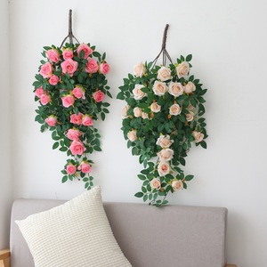 Guirlandes de roses artificielles Hua Qianyun, fleurs en soie à suspendre, décoration murale, plantes vertes suspendues, fleurs pour la décoration de la maison - Product Image 2