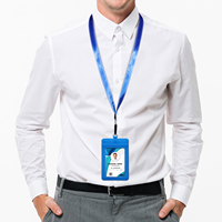 Porte-carte d'identité vertical en cuir véritable et PU, poche avant transparente avec cordon de cou pour badge de personnel de bureau