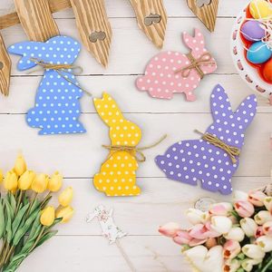 Easter Wooden Bunny Ornaments 4 Piece Set Polka Dot Decor Indoor Easter Decoration - Product Image 2