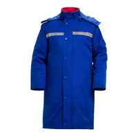 Veste de travail antistatique longue et rembourrée, parka d'hiver isolée avec capuche amovible et bande réfléchissante pour les travailleurs des entrepôts frigorifiques