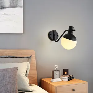 Design round glass black retro modern nordic style wall light indoor lamp handmade glass lampshade