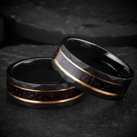 Ensemble de bagues en carbure de tungstène noir 8 mm et 6 mm avec opale bleue et feuille d'or, alliances pour hommes et femmes, accessoires de mode, cadeaux