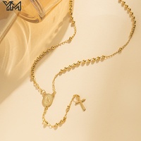 Collier Pendentif Croix Minimaliste Catholique en Acier Inoxydable Plaqué Or 18K et Argent, Perles de 3mm, 4mm, 6mm pour Femme