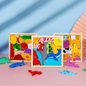 Jeu de puzzle éducatif en bois pour enfants, dessin animé, Montessori, légumes, dinosaures 3D, 12 pièces - Product Image 4