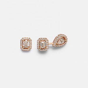 Orecchini a perno asimmetrici LOZRUNVE di lusso in argento sterling 925 placcato oro rosa con taglio smeraldo <span class=keywords><strong>e</strong></span> baguette a forma di alone - Product Image 4