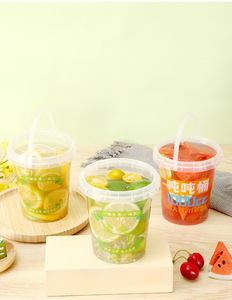 Récipient à fruits jetable de 32oz imprimé de logo personnalisé seaux à gobelets en plastique PP avec poignée et couvercle - Product Image 5