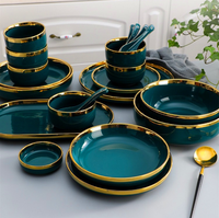 Chine gros luxe porcelaine dîner ensemble or céramique vaisselle grès assiettes ensembles vaisselle ensemble
