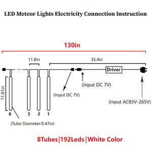 أضواء نيازك متساقطة 192 لمبة LED بطول 11.8 بوصة و8 أنابيب، مقاومة للماء، تُوصل بالكهرباء، لتزيين شجرة عيد الميلاد والساحات والحفلات - Product Image 2