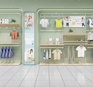 Étagère murale pour vêtements d'enfants, étagère à vêtements suspendue à plusieurs niveaux avec étagères en bois pour les magasins de vêtements pour enfants - Product Image 6