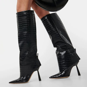 Leather Fashion Botas De Dama Shoes Stiletto Heel Knee High Women's <b>Boots</b> - Product Image 4