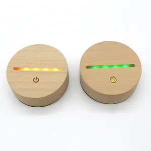 New Style Round Wooden Base 3D Led Lamp Acrylic Carved Inside 3D Night Lamps Led Lights
