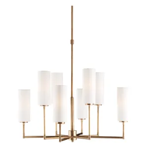 Simple Two-Tire Lighting 4+4 Light Antique Bronze White Linen Shades Indoor Lighting Chandelier