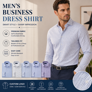 Chemise habillée pour homme, coupe ajustée, manches longues, à carreaux, pour le bureau, formelle, avec logo personnalisé, facile d'entretien, respirante - Product Image 1