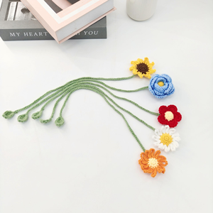 New Creative Sweet Handmade Crochet Bookmark Cute Knitted Flower Tassel Book Mark for Girls Bag Charm Gift