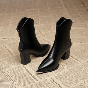 Retro Sexy Midi <strong>Boots</strong> Plus Size Solid Color Women's Autumn Winter New Suede Upper Side Zipper <strong>Square</strong> <strong>Heel</strong> Pointed <strong>Toe</strong> Slim <strong>Boots</strong> - Product Image 2