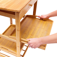 Carrito de Servicio de Cocina con Ruedas, Cajón de Almacenamiento, Estante de 4 Niveles, Encimera, Ruedas con Bloqueo, Carrito de Desayuno de Madera