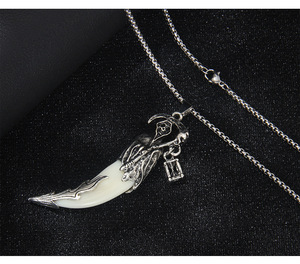 Nouveau Collier en Acier Inoxydable avec motif Grim Reaper, faucille, fantôme et dent de loup simulée, style Hip Hop Européen et Américain, chaîne de pull imposante - Product Image 3