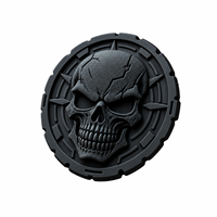 Patch PVC personnalisé AWELLS, motif crâne gothique sombre à texture craquelée et bordure à motif engrenage, pour vestes de motard et sacs à dos