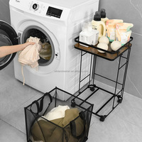 Panier à linge pliable en acier carbone léger, durable et écologique, avec roulettes, design moderne pour le rangement dans la salle de bain, 34x34x58CM