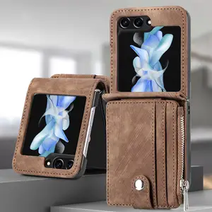 Geili For Samsung Z Flip 5/4/3 Phone Case 2 In 1 Detachable Card Holder Cases Foldable Screen Pc Pu Leather Protective Cover