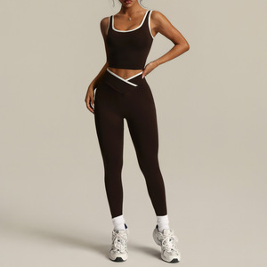 Conjunto Deportivo de Yoga de 2 Piezas para Mujer, Top Deportivo sin Mangas con Parches, Leggings Moldeadores de Cintura Alta, Traje de Yoga Deportivo - Product Image 4