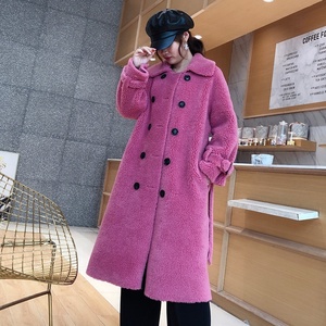 Của Phụ nữ mùa đông dài áo kẻ sọc đôi ngực áo khoác Teddy lông Cashmere lông lỏng lẻo dây kéo Faux shearling cừu len - Product Image 5