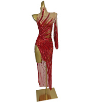 Robe longue asymétrique à une épaule ornée de cristaux pour femme, idéale pour les fêtes d'anniversaire, les soirées, les banquets, avec fente haute, style moulant, tenue de boîte de nuit
