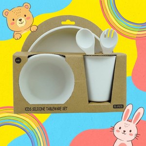 Ensemble de vaisselle en silicone pour enfants, 5 pièces, blanc cassé, sans BPA, pour l'alimentation des enfants de plus de 6 mois - Product Image 4