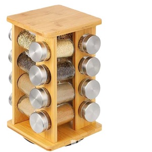 Solid Wood Rotating <b>Spice</b> Rack With Metal Lids Airtight Storage Organizer For Kitchen Condiment <b>Jar</b> M Size - Product Image 5