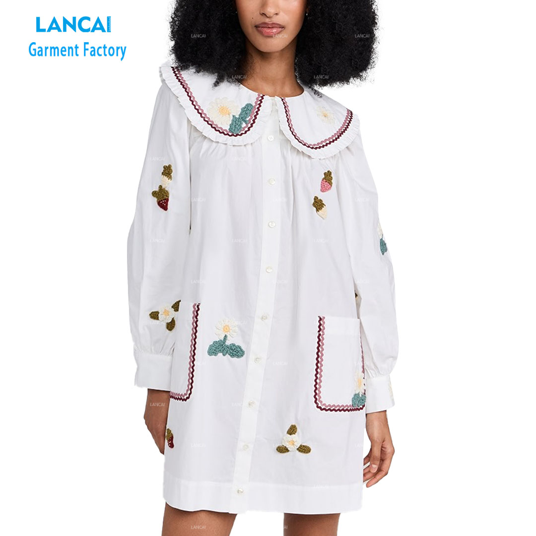 Casual Women's Sack Dress - Cute Long Sleeve Peter Pan Collar