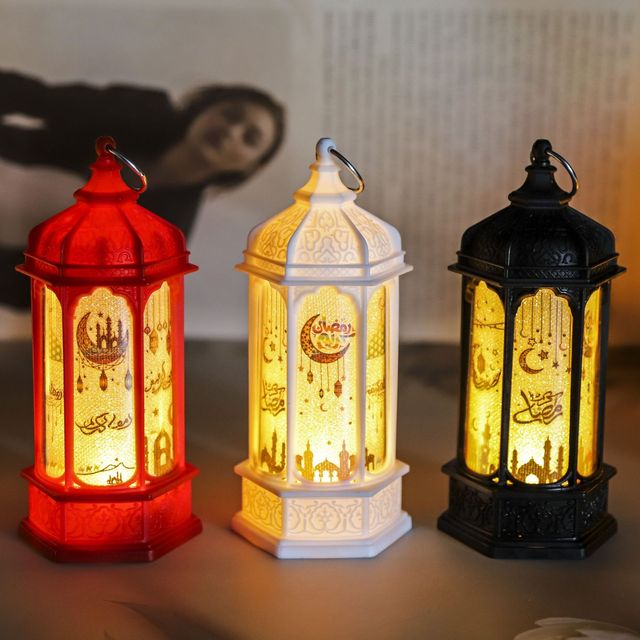 Wholesale Creative Small Plastic LED Hexagonal Lantern for Festival Eid & Ramadan Ornaments Inspired by Middle Eastern Oil Lamps