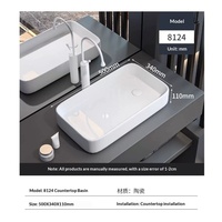 Évier de comptoir en céramique blanche 8124-50 avec vidange latérale 500x340mm, lavabo de salle de bain à poser sur le comptoir